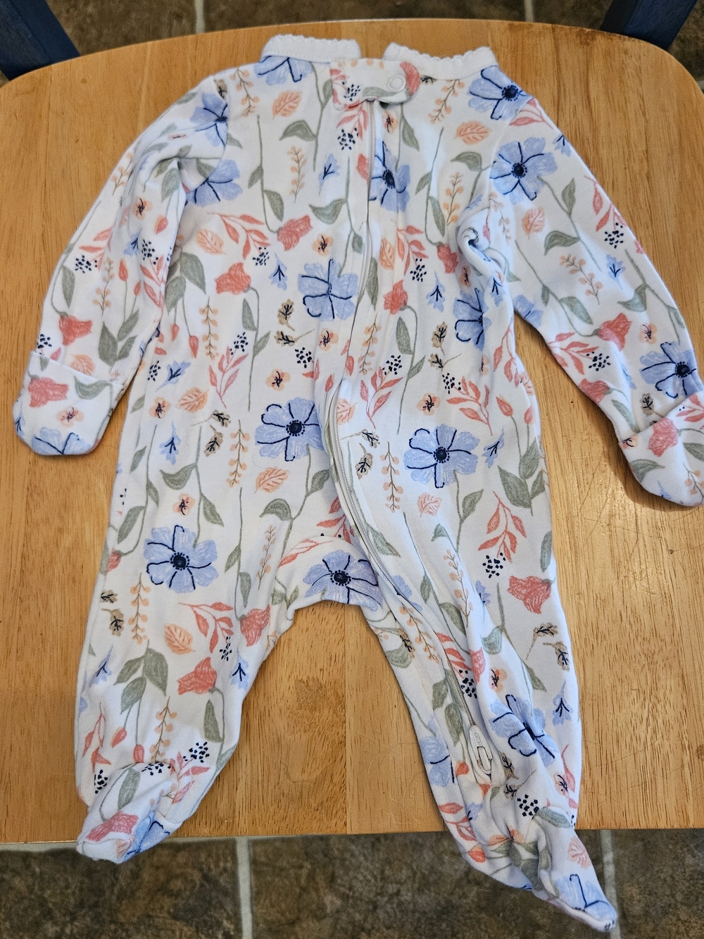Carter's Floral Footed One-Piece in White, Blue, Coral and Green